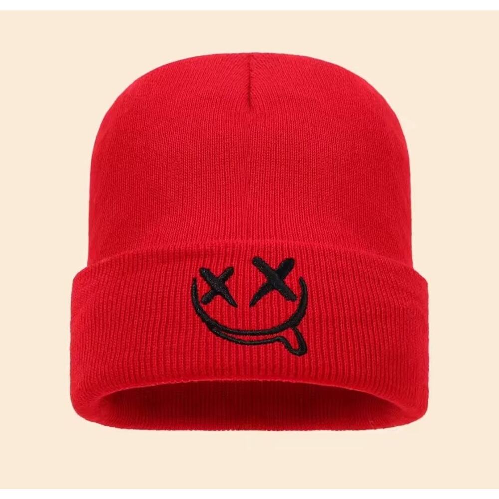 XP Red Emoji Beanie Smiley Face Tongue Out Adult Hat One Size